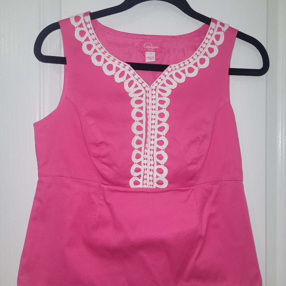 Pappagallo Sleeveless Pink & White Peplum Style Top, Size 6 Petite